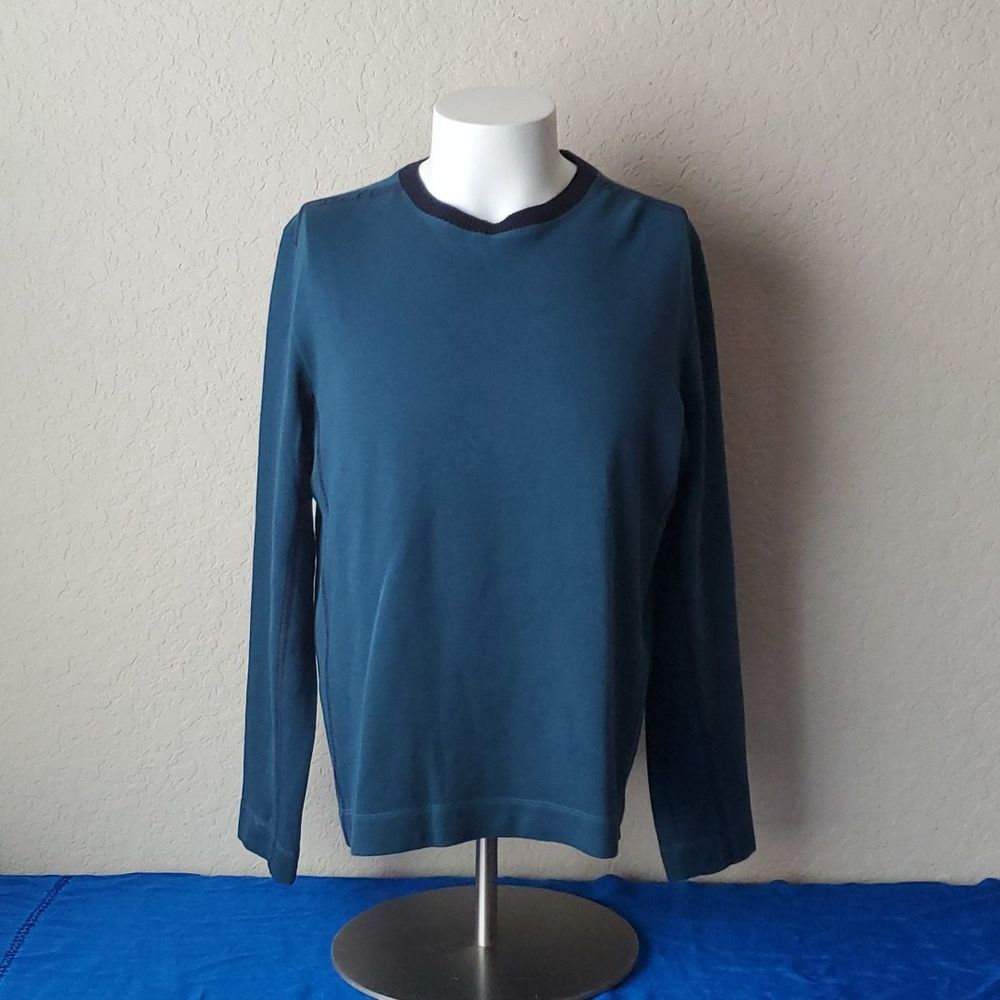 BOSS Hugo Boss Teal Blue Crewneck Sweater Mens Medium 100% Cotton Long Sleeve